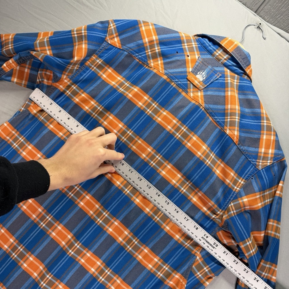 Alaskan Hardgear Duluth Trading Shirt Mens Medium Orange Blue Flannel Camp Gorp - Picture 10 of 12